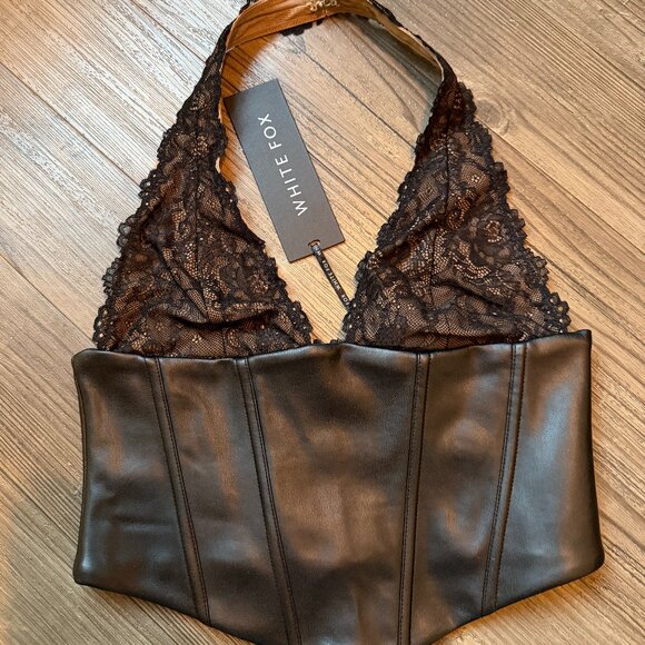 WHITEFOX BOUTIQUE Dreams And Delights PU Leather Lace Crop Top Black - Medium - Picture 6 of 10